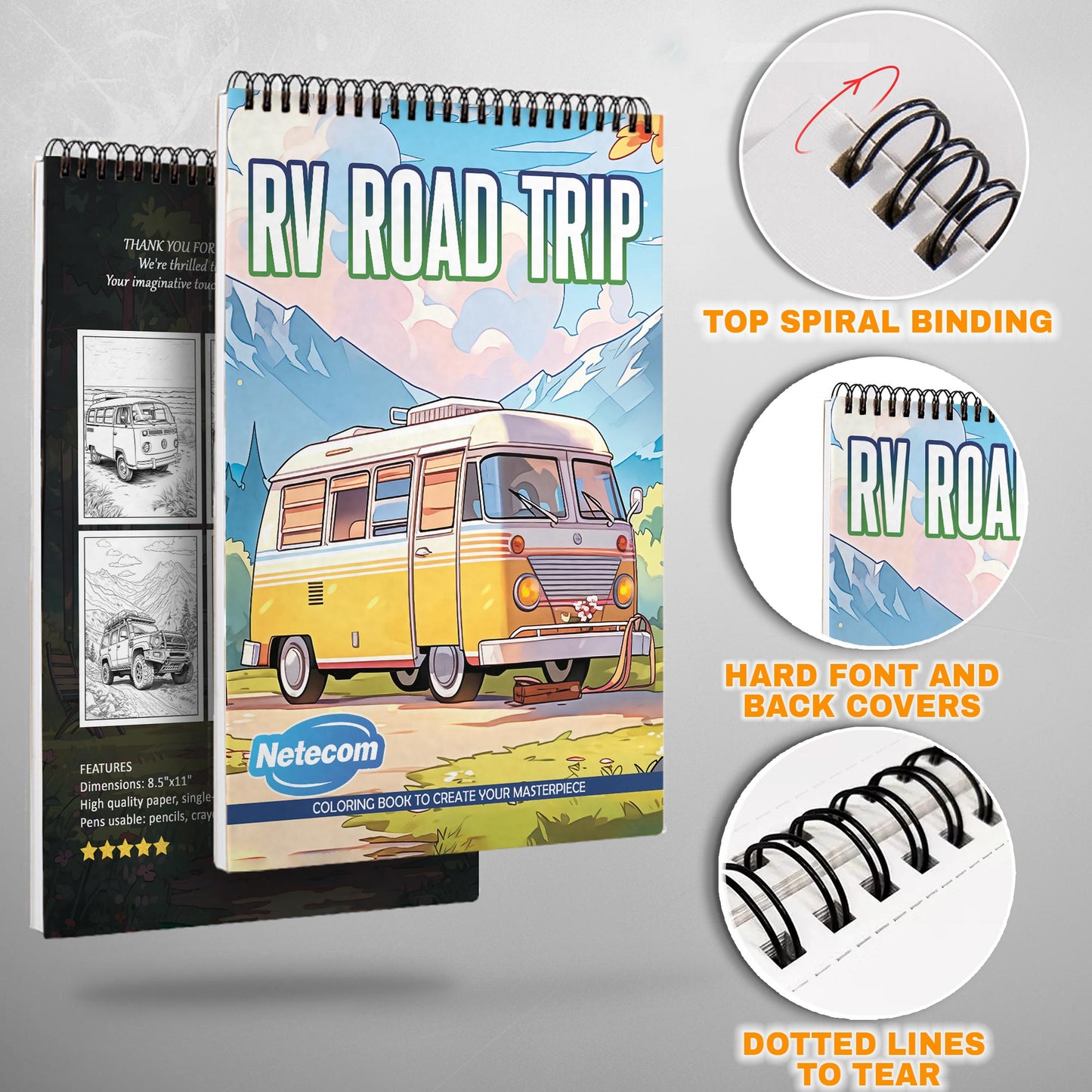 RV Road Trip Spiral Bound Coloring Book, Scenic Road Trip Adventures to Color, Perfect for Travel Enthusiasts and Those Seeking an Artistic Journey