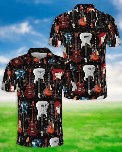 Electric Guitar Hawaiian Polo Shirt | Rock Music Guitar Pattern Shirt | Netecom