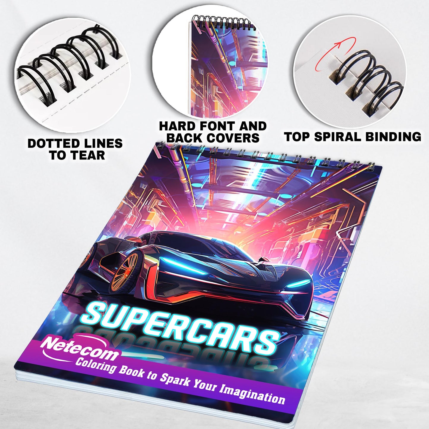 Supercars Spiral Bound Coloring Book, Unleash Your Creativity with 30 Thrilling Coloring Pages of Supercars