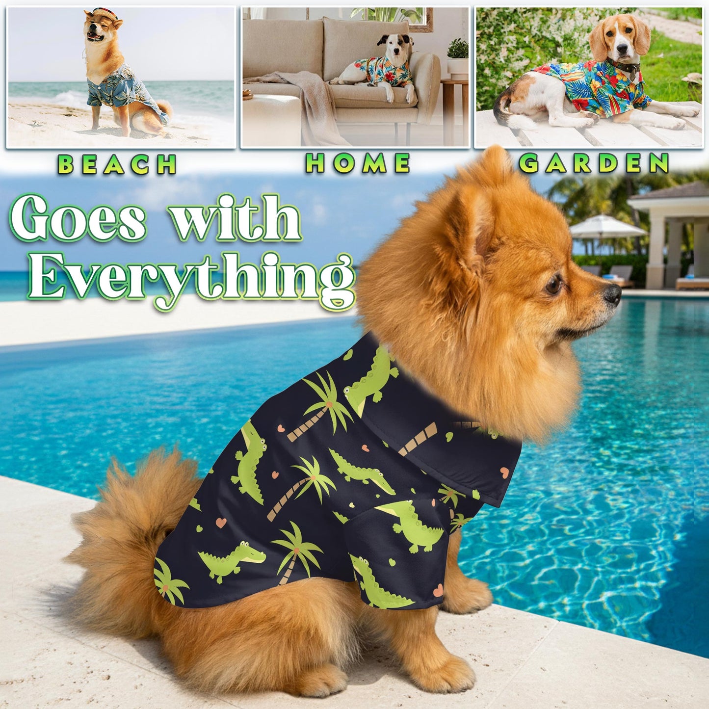 Cute Alligator Tropical Pattern Hawaii Dog and Owner Matching Button Shirts