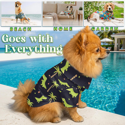 Cute Alligator Tropical Pattern Hawaii Dog and Owner Matching Button Shirts