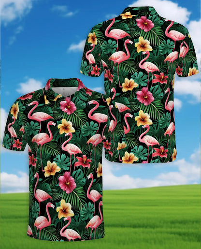 Flamingo Hawaiian Polo Shirt – Tropical Floral Style | Netecom