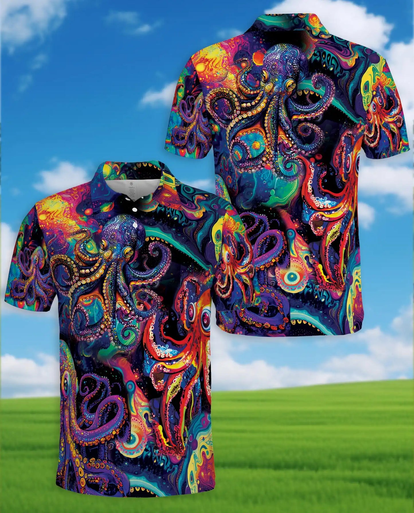 Psychedelic Octopus Polo Shirt – Colorful Ocean Style | Netecom