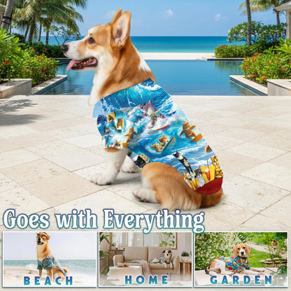 Netecom Matching Cat Surfing Hawaiian Shirt for Dog and Owner, Aloha Summer Shirt, Surf Cat Print Button Down Outfit for Pet and Human, Beach Vacation Casual Wear