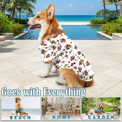 Netecom Matching Fire Truck Hawaiian Shirt for Dog and Owner, Aloha Summer Shirt, Firefighter Theme Button Down Outfit for Pet and Human, Beach Vacation Casual Wear