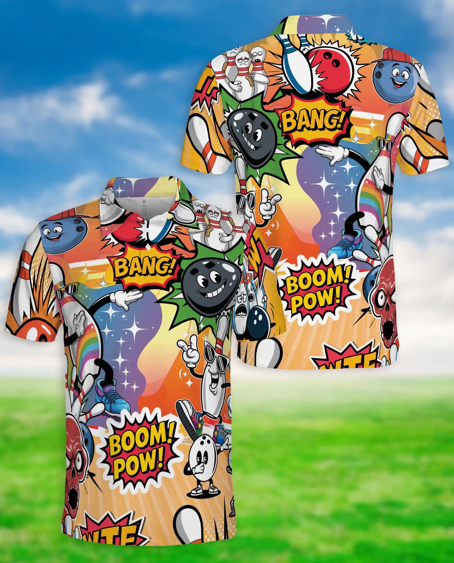 Funny Bowling 3D Polo Shirt for Men – Cartoon Comic Bowling Style | Netecom