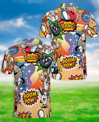 Funny Bowling 3D Polo Shirt for Men – Cartoon Comic Bowling Style | Netecom