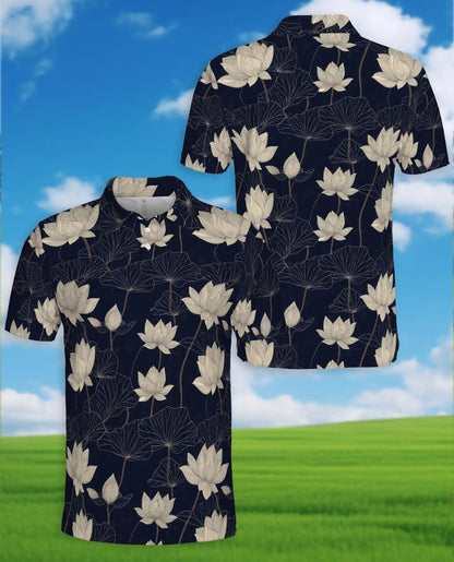Lotus Flower Polo Shirt for Men – Elegant Botanical Style | Netecom