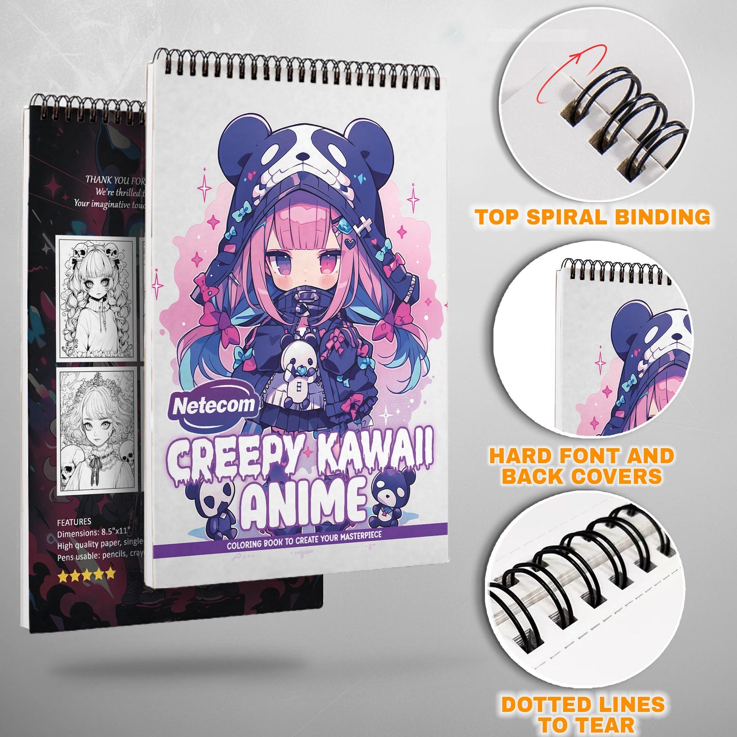 Creepy Kawaii Anime Spiral Bound Coloring Book, Spooky Yet Cute Anime Scenes, Ideal for Fans of Kawaii and Horror Seeking a Unique Art Experience