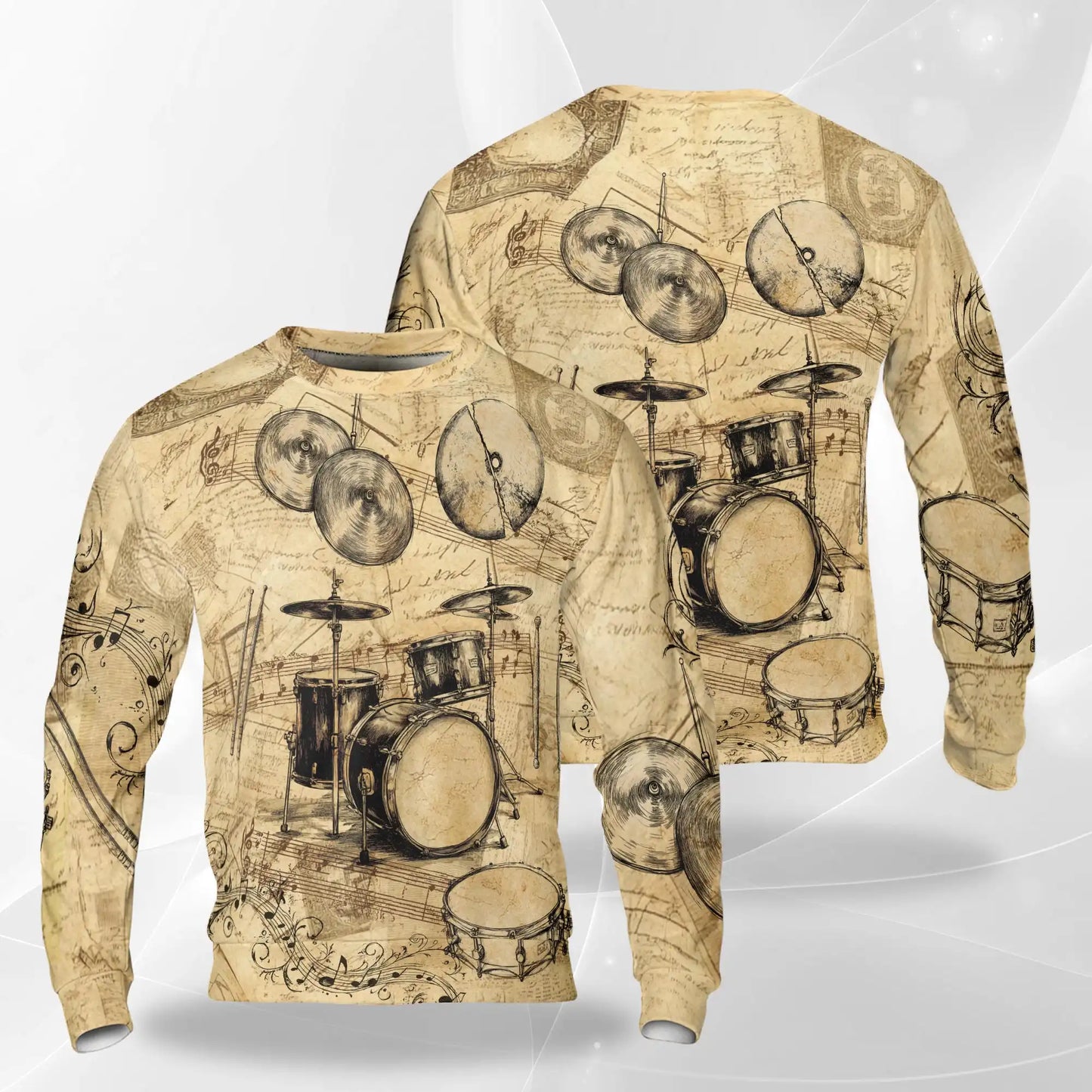 Drum Sweatshirt, 3D All Over Print Musical Instrument Crewneck Pullover for Men Women, Drummer Music Lover Gift - Netecom