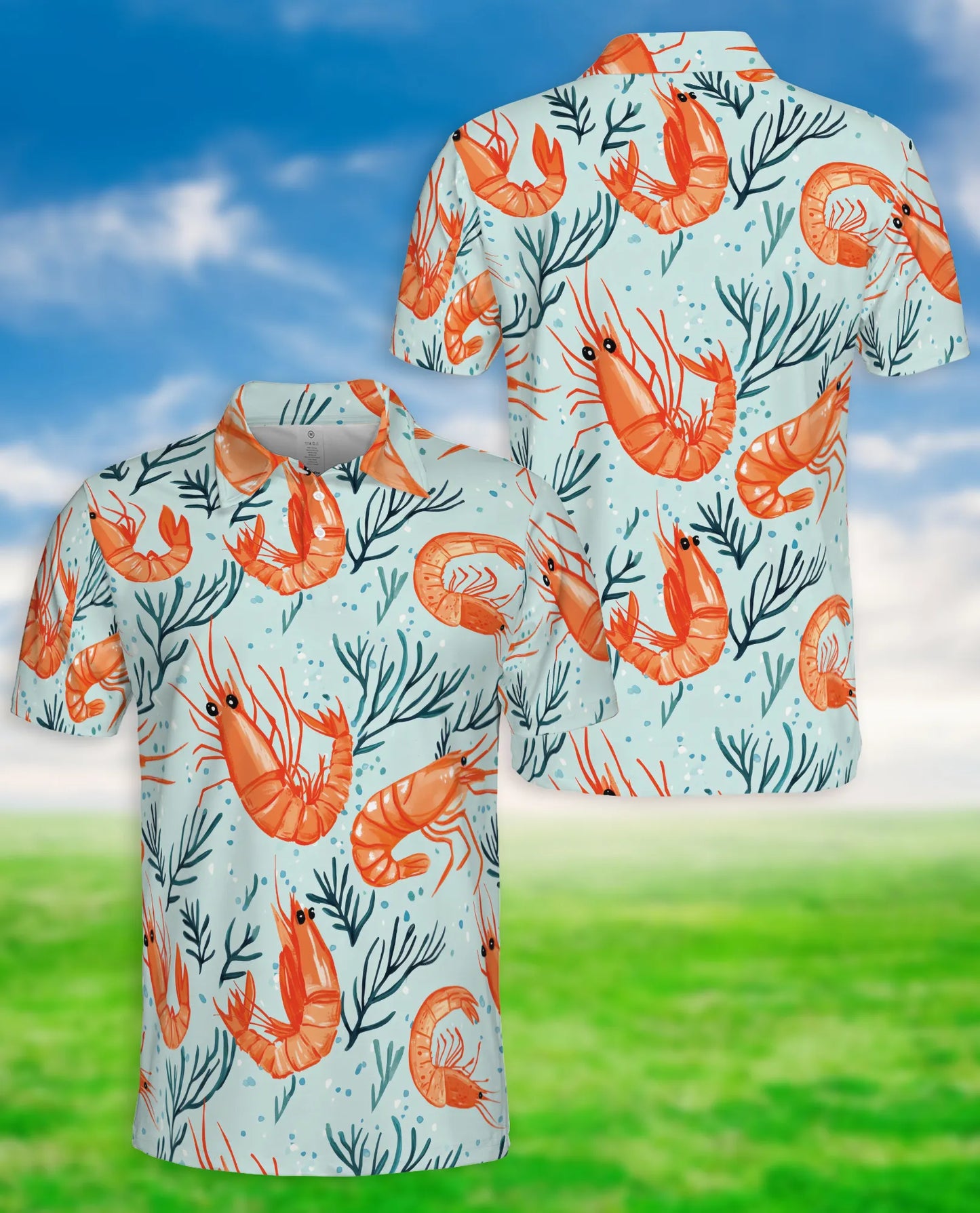Shrimp Pattern 3D Polo Shirt for Men – Coastal Seafood Summer Style | Netecom