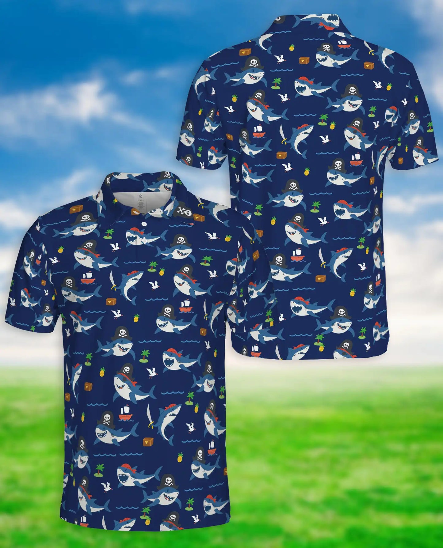 Pirate Shark Ocean Adventure Polo Shirt for Men | Netecom