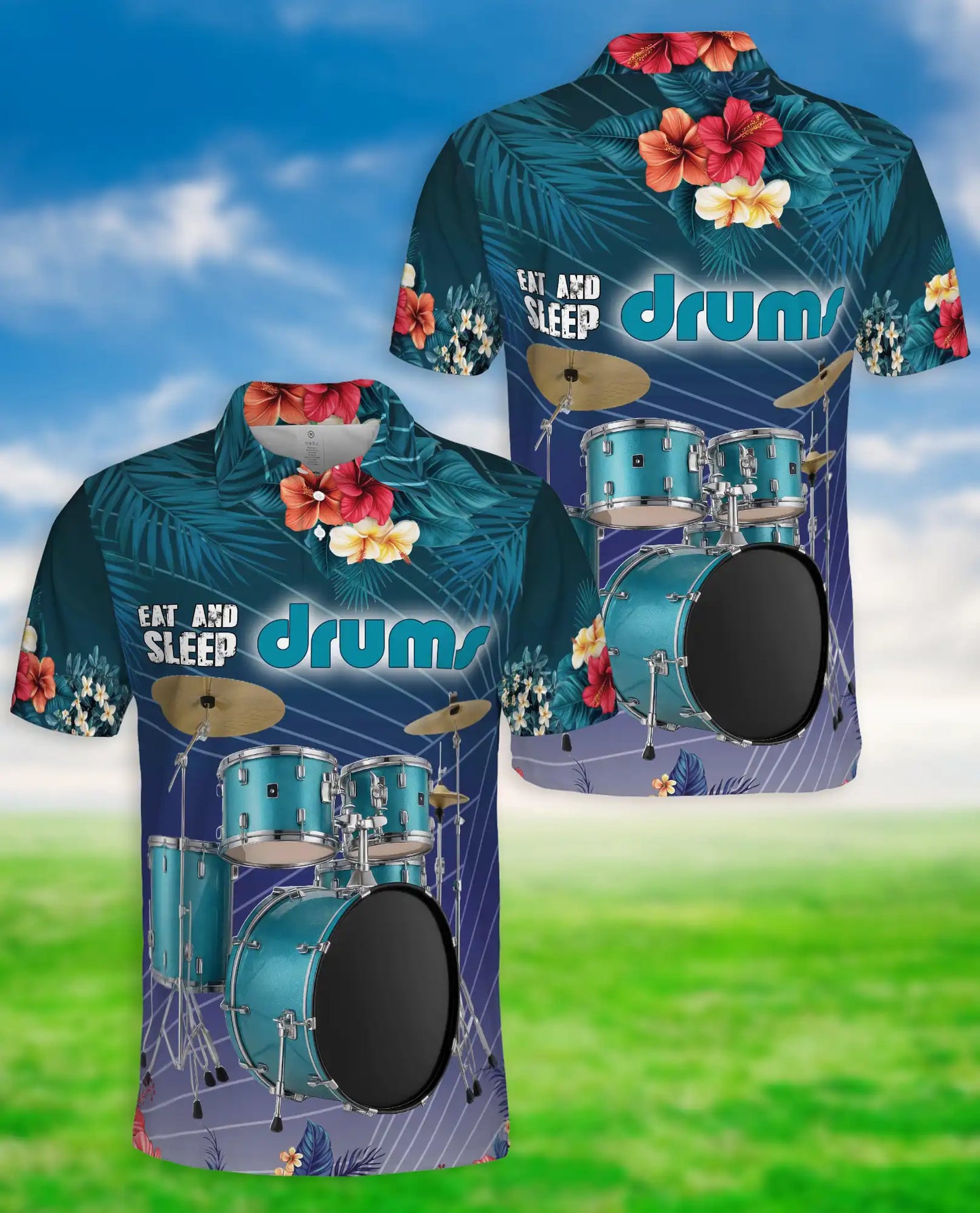 Drummer Polo Shirt – Tropical Drum Set Print | Netecom