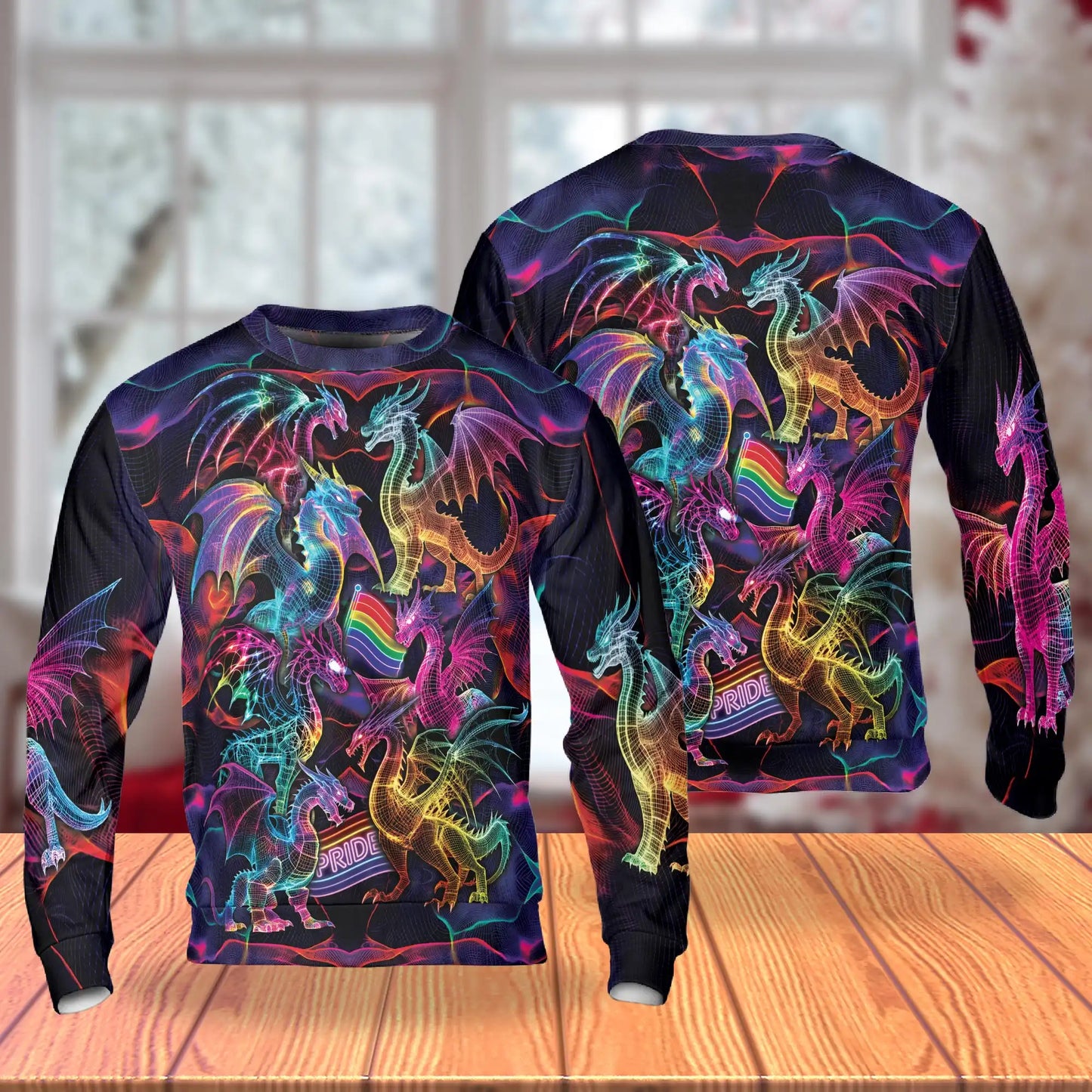 Colorful Pride Dragon Sweatshirt, 3D All Over Print Rainbow Fantasy Crewneck Pullover for Men Women, Dragon Lover Gift - Netecom