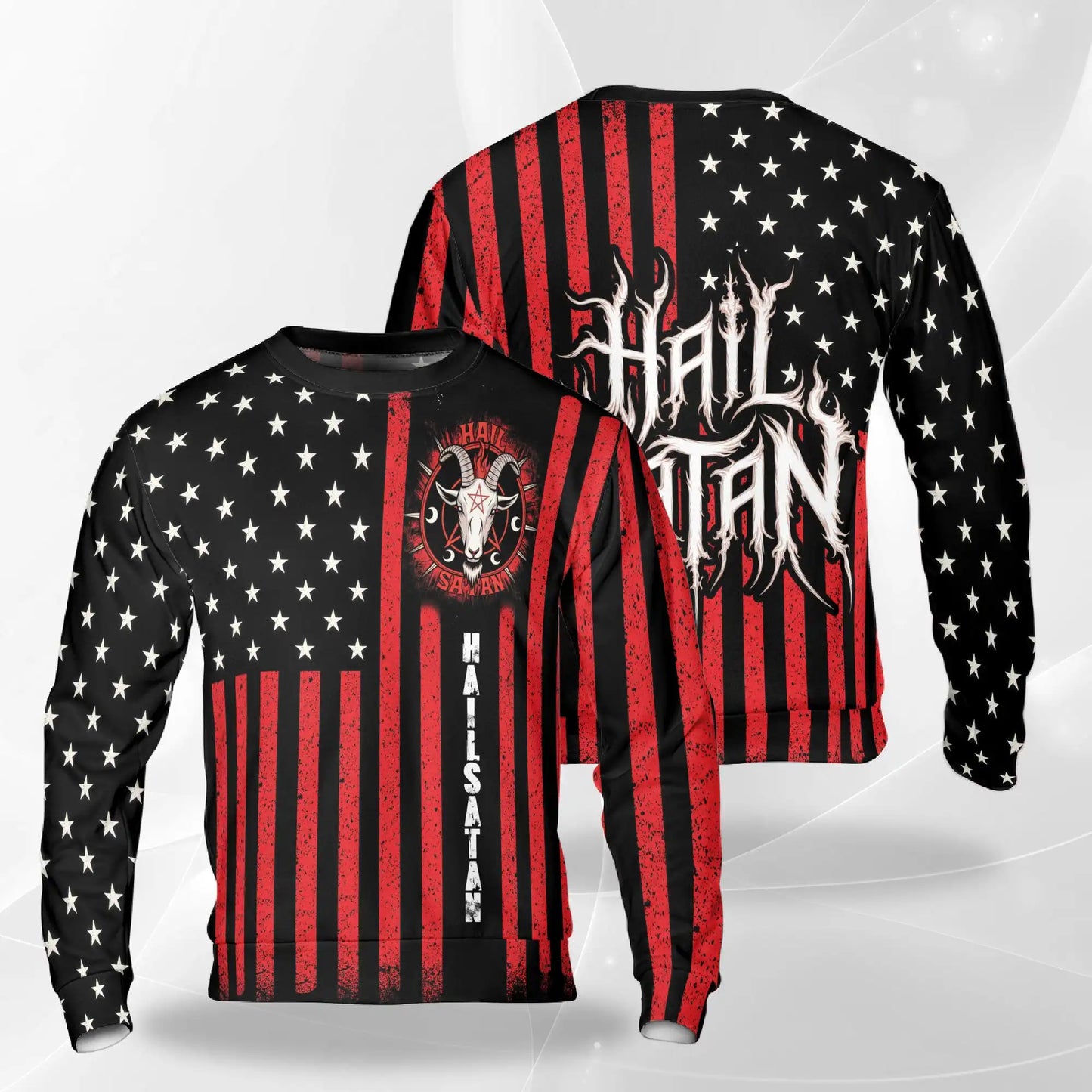 Hail Satan American Satanic Sweatshirt, 3D All Over Print Dark Gothic Horror Crewneck Pullover for Men Women, Alternative Style Gift - Netecom