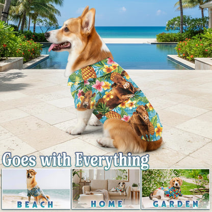 Netecom Matching Red Angus Cattle Hawaiian Shirt for Dog and Owner, Pineapple Aloha Summer Shirt, Cattle Lover Print Outfit for Pet and Human, Beach Vacation Casual Wear
