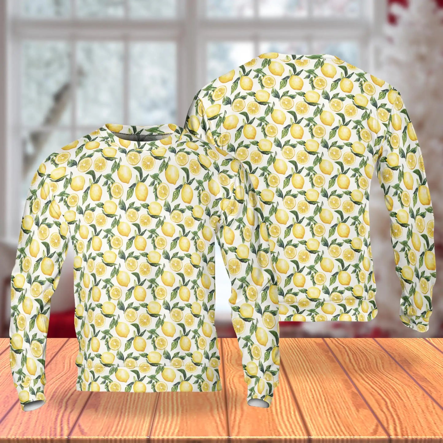 Lemon Pattern Sweatshirt, 3D All Over Print Citrus Fruit Crewneck Pullover for Men Women, Lemon Lover Gift - Netecom