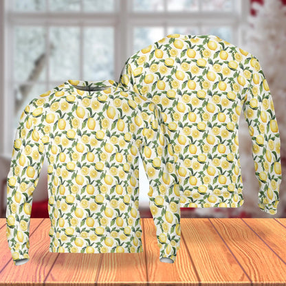 Lemon Pattern Sweatshirt, 3D All Over Print Citrus Fruit Crewneck Pullover for Men Women, Lemon Lover Gift - Netecom
