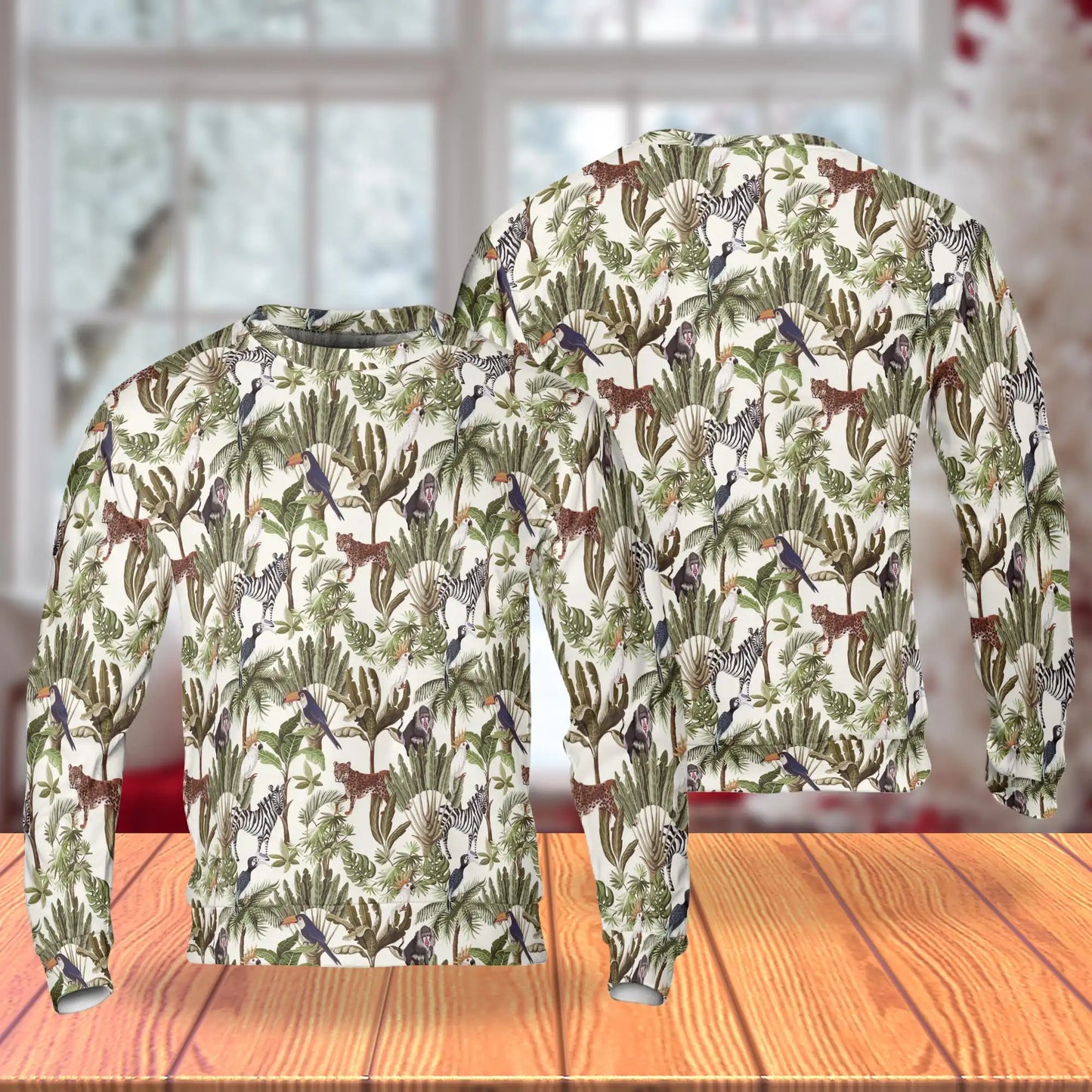 Jungle Animal Pattern Sweatshirt, 3D All Over Print Wildlife Crewneck Pullover for Men Women, Safari Animal Lover Gift - Netecom