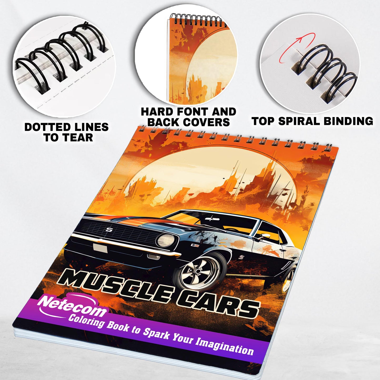 Muscle Cars Spiral Bound Coloring Book, Witness the Power of Muscle Car Marvels with 30 Inspiring Coloring Pages, Creating a Gallery of Captivating Automotive Icons