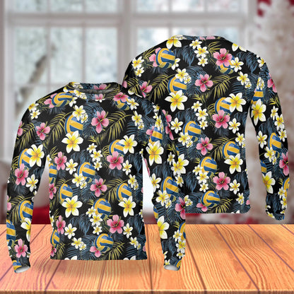 Volleyball Flower Sweatshirt, 3D All Over Print Floral Volleyball Crewneck Pullover for Men Women, Volleyball Player Gift - Netecom