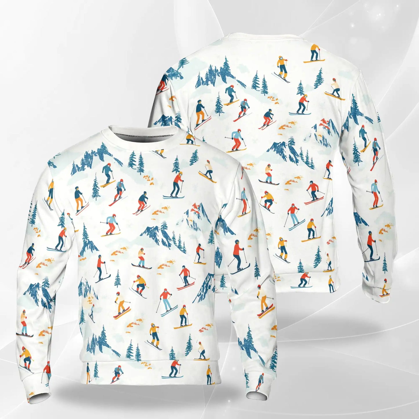 Skiers Slope Print Sweatshirt, 3D All Over Print Winter Mountain Sports Crewneck Pullover for Men Women, Ski Lover Gift - Netecom
