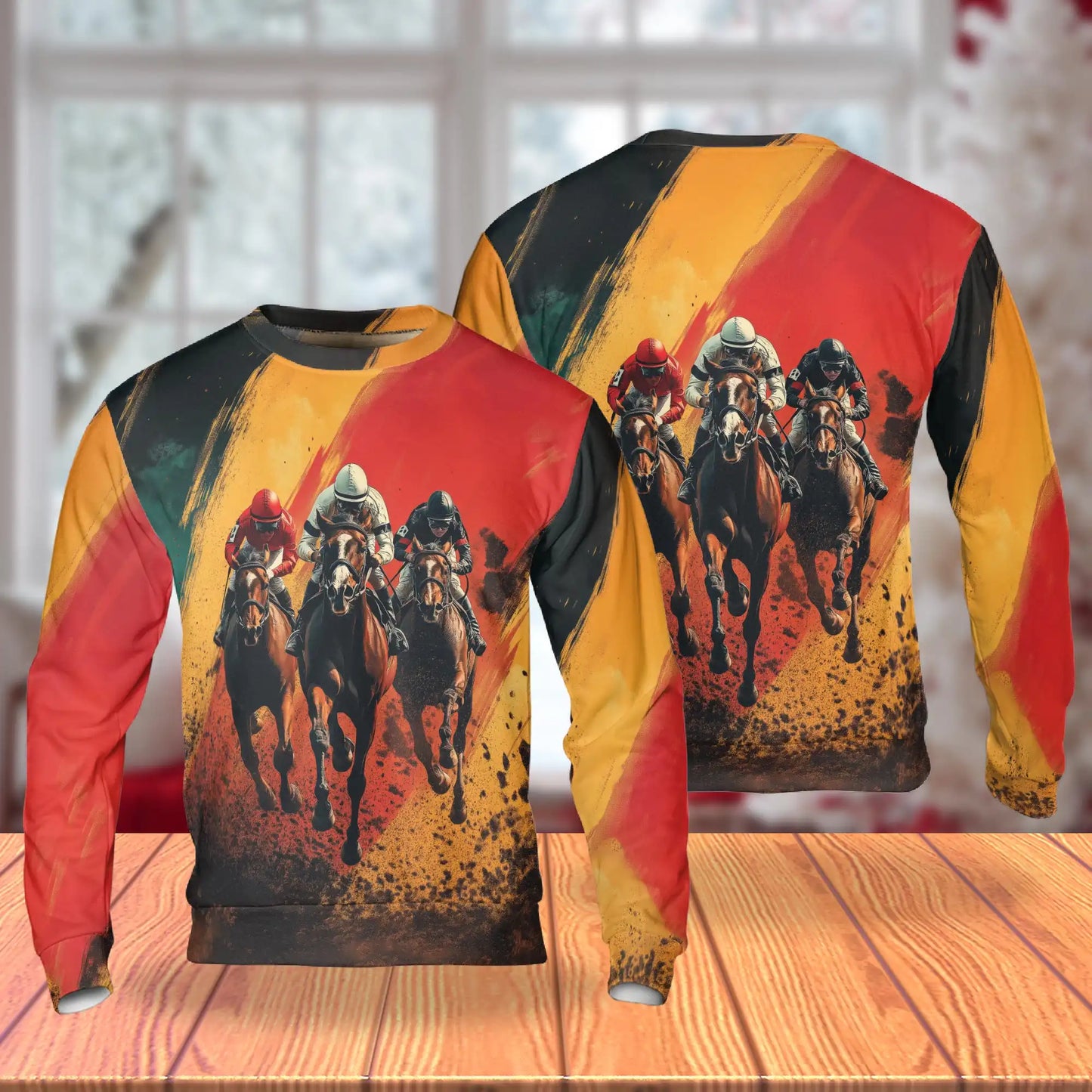Abstract 3D Horse Racing Art Sweatshirt, 3D All Over Print Modern Equestrian Crewneck Pullover for Men Women, Horse Racing Lover Gift - Netecom