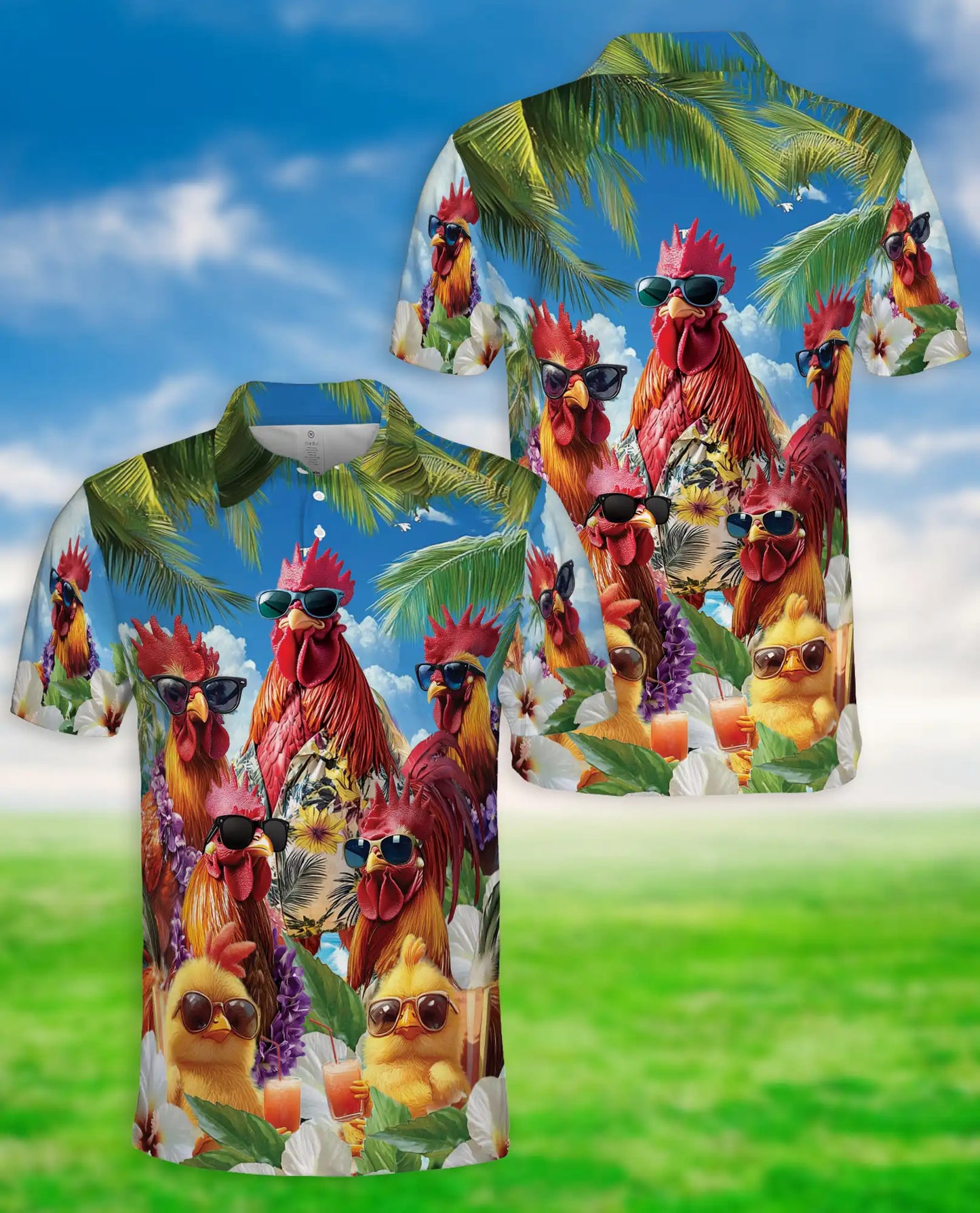 Funny Chicken Hawaiian 3D Polo Shirt | Netecom
