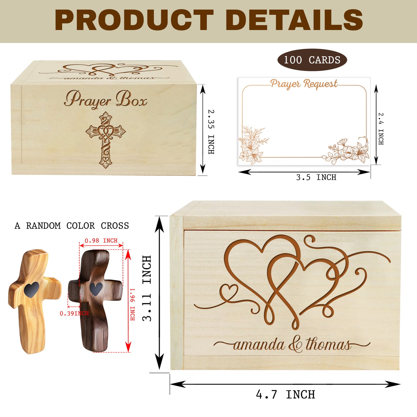 Netecom Personalized Christian Couple Prayer Box for Valentine’s Day with 100 Prayer Request Cards & Wooden Cross – Love Gift for Boyfriend, Wedding Anniversary Keepsake