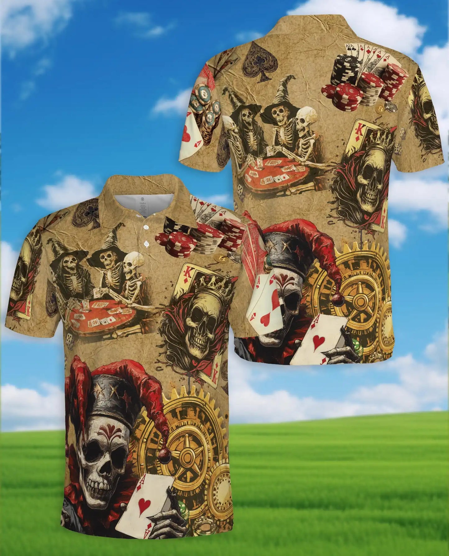 Skeleton Poker Polo Shirt - Vintage Gambling Skull Card Player Design | Netecom