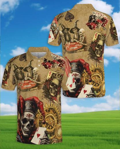 Skeleton Poker Polo Shirt - Vintage Gambling Skull Card Player Design | Netecom