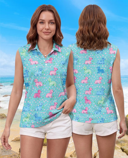 Dachshund Sleeveless Polo Shirt for Women | Netecom