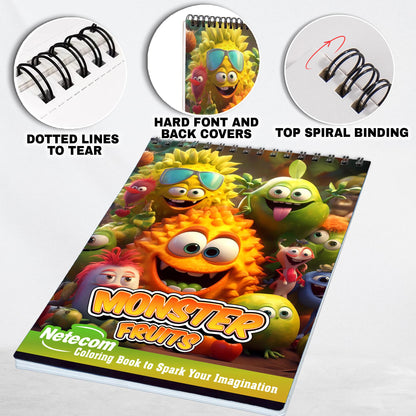 Monster Fruits Spiral Bound Coloring Book, Discover 30 Captivating Coloring Pages, Bringing Together Monsters and Fruits in Whimsical Artwork