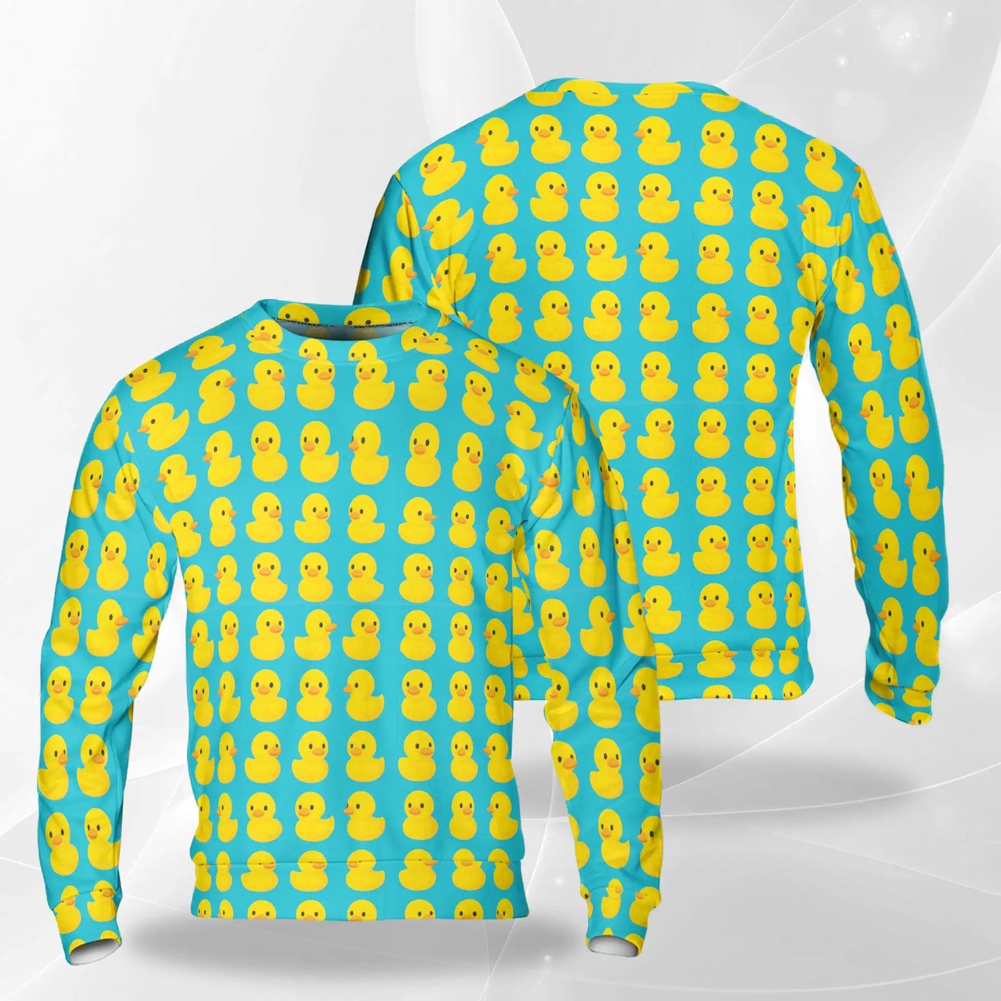 Cute Yellow Rubber Ducks Blue Sweatshirt, 3D All Over Print Adorable Duck Pattern Crewneck Pullover for Men Women, Duck Lover Gift - Netecom