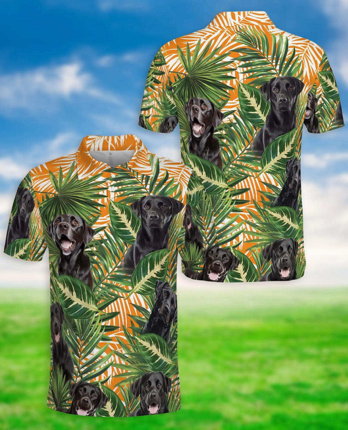 Black Labrador Tropical Polo Shirt – Palm Leaf Print | Netecom