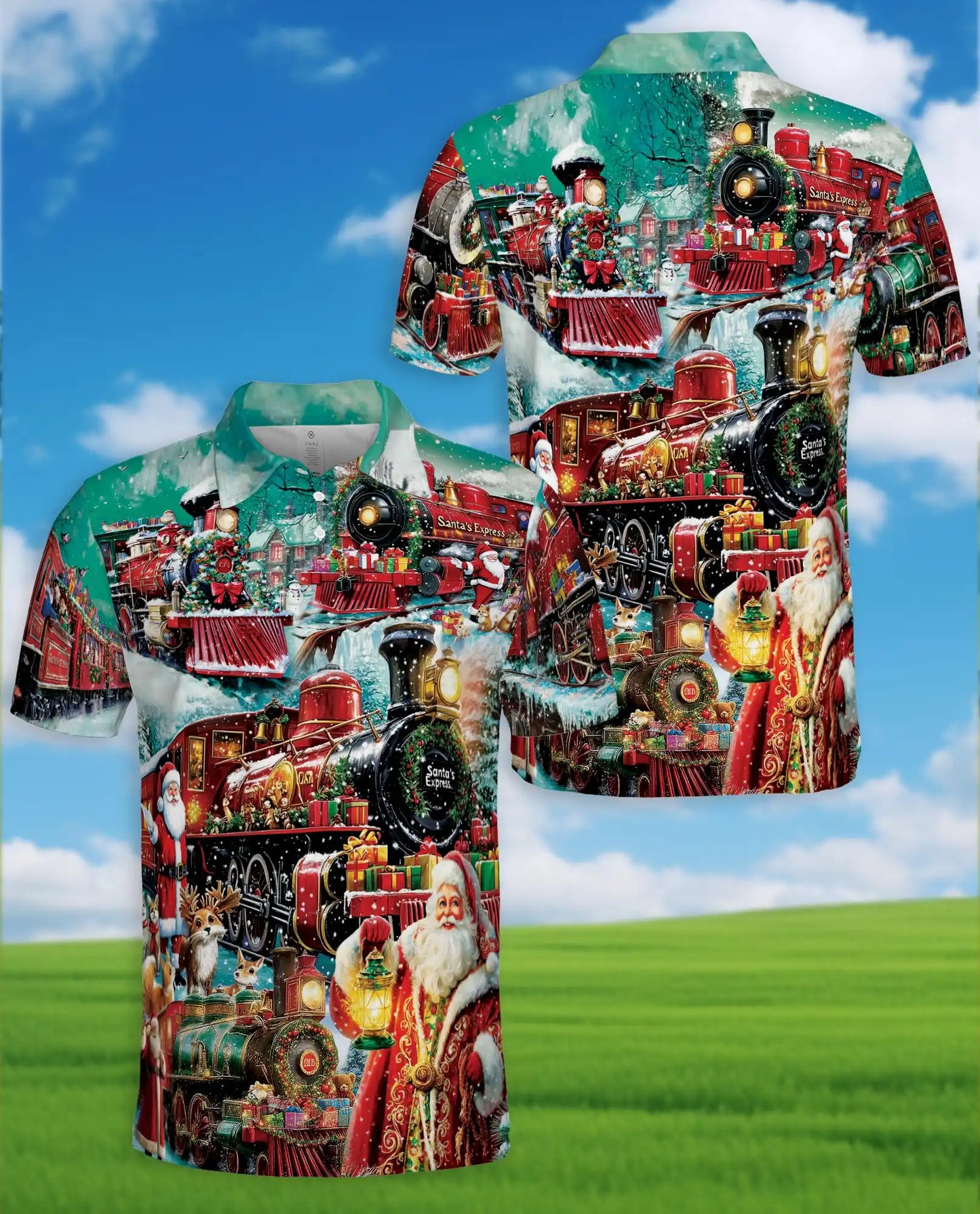Santa Claus Express Polo Shirt for Men – Christmas Holiday Train | Netecom