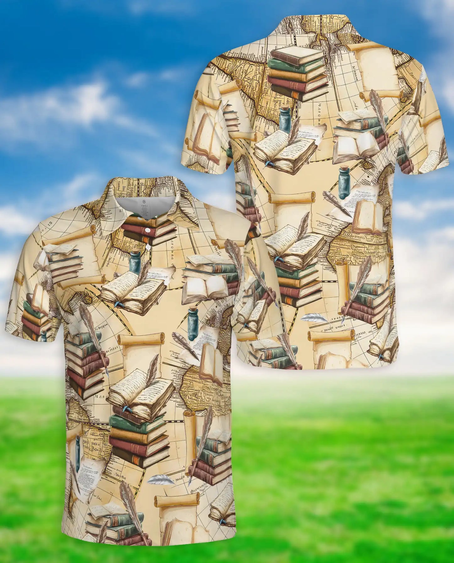 Vintage Book Polo Shirt – Antique Library Print | Netecom