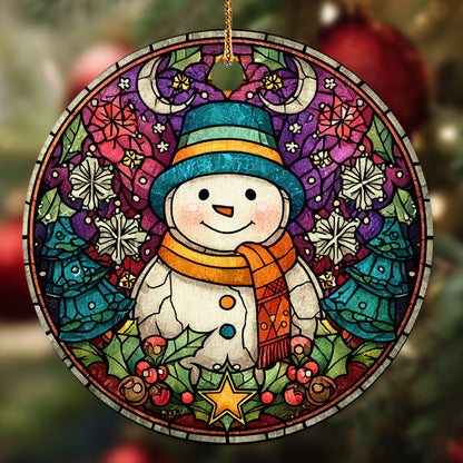 Netecom Funny Stained Glass Snowman Ornament, Snowman Christmas Ceramic Ornament for Xmas Tree Hanging Decorations Gift, Gifts for Friends & Family, Holiday Party Present