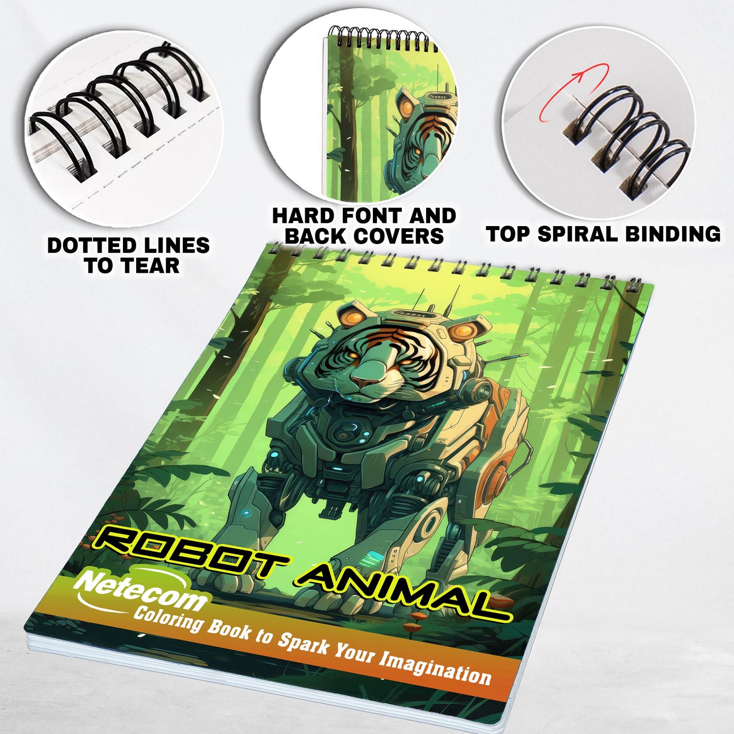 Robot Animal Spiral Bound Coloring Book, Unleash Your Creativity with 30 Enchanting Coloring Pages, Bringing to Life the Marvel of Robot Animals