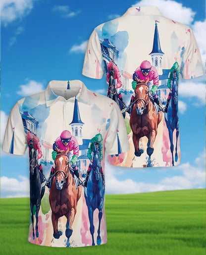 Horse Racing Polo Shirt - Watercolor Derby Jockey Style | Netecom