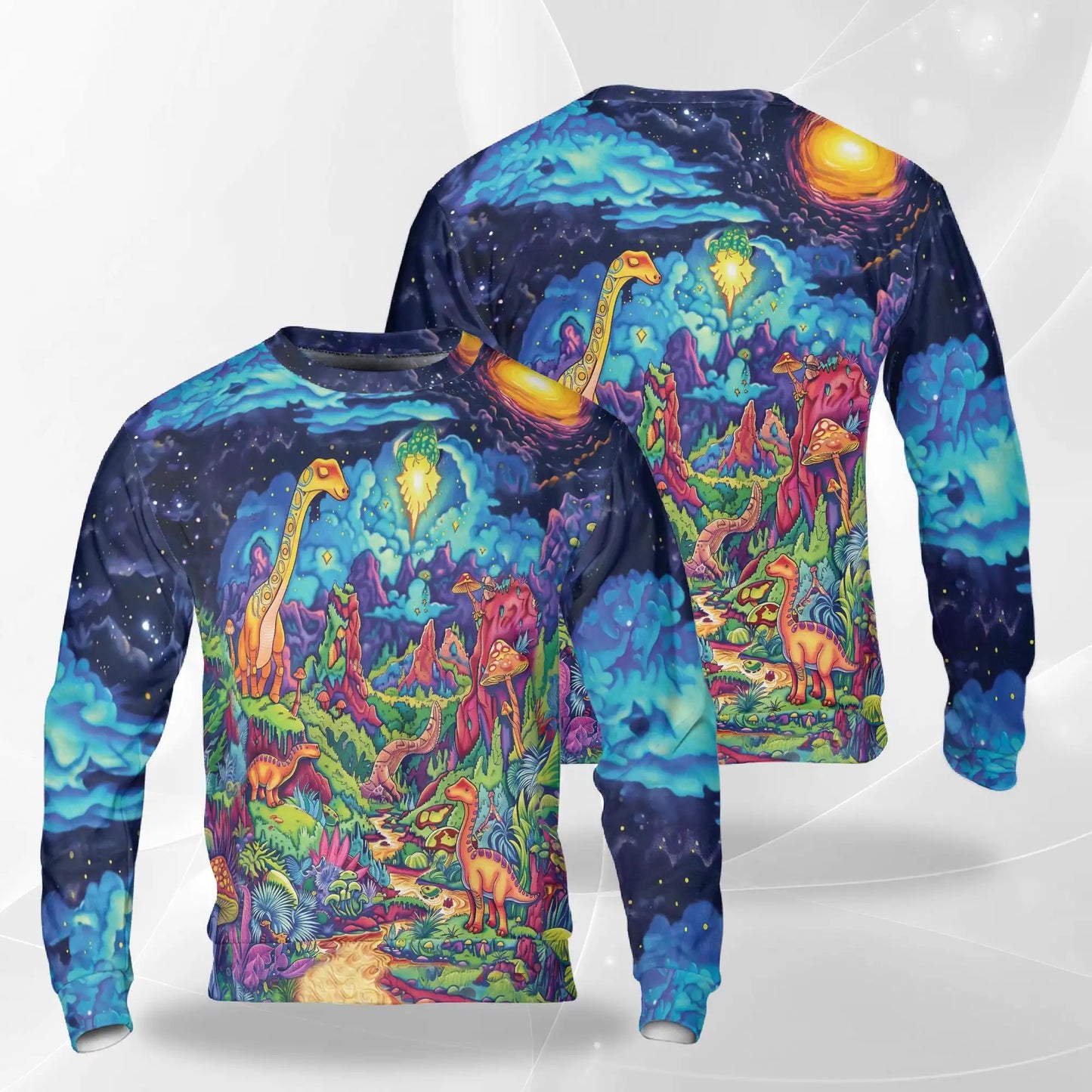 Colorful Dinosaur Sweatshirt, 3D All Over Print Prehistoric Dinosaur Crewneck Pullover for Men Women, Dinosaur Lover Gift - Netecom