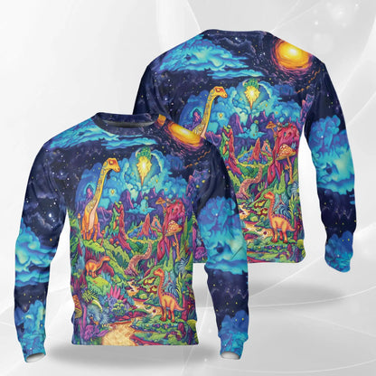 Colorful Dinosaur Sweatshirt, 3D All Over Print Prehistoric Dinosaur Crewneck Pullover for Men Women, Dinosaur Lover Gift - Netecom