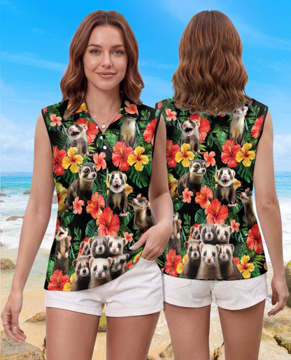 Ferrets Tropical Sleeveless Polo Shirt for Women | Netecom