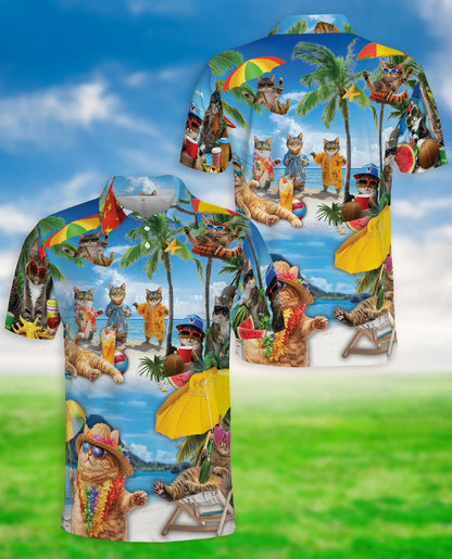 Funny Beach Cat Polo Shirt for Men-Tropical Cat Lover Shirt | Netecom