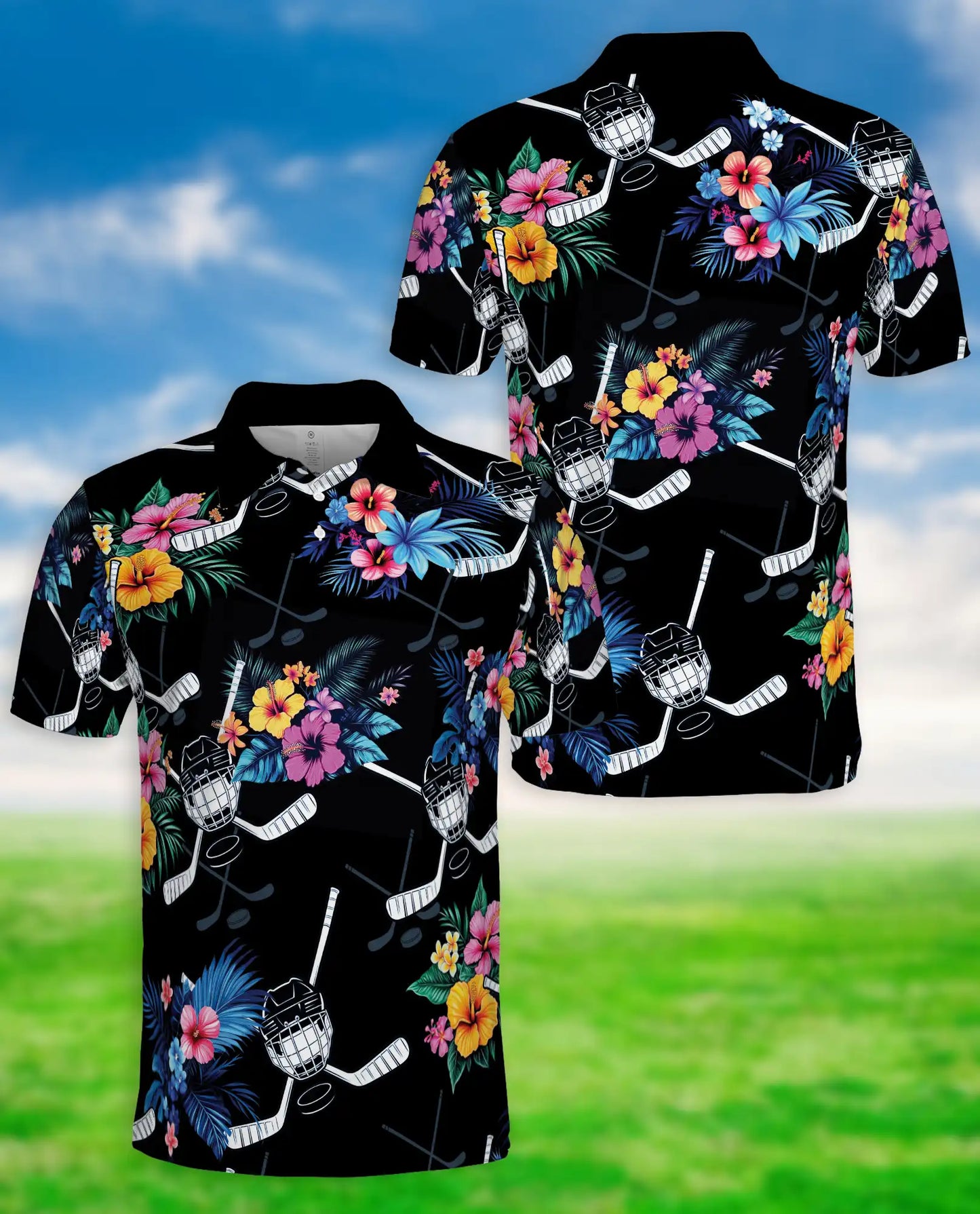 Tropical Hockey Floral 3D Polo Shirt for Men – Hawaiian Sports Fan Style | Netecom