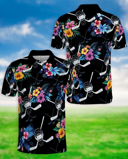 Tropical Hockey Floral 3D Polo Shirt for Men – Hawaiian Sports Fan Style | Netecom