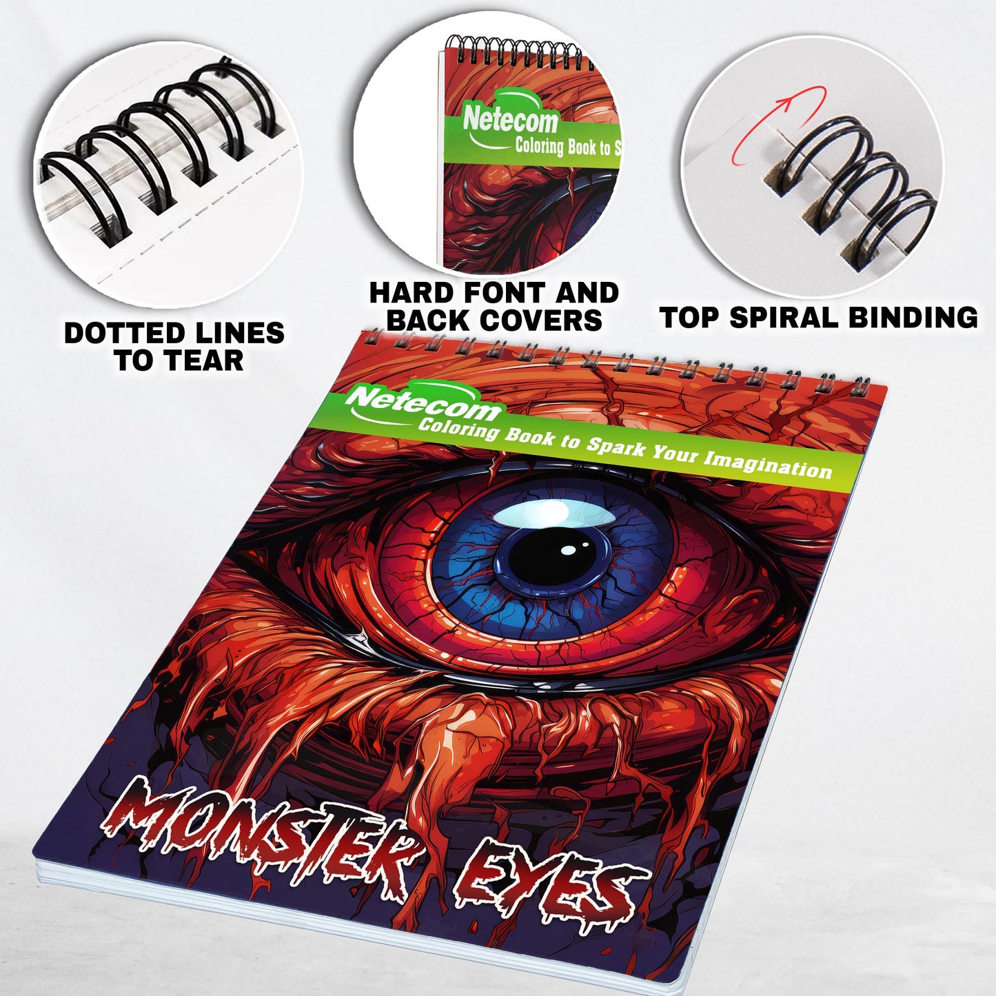 Monster Eyes Spiral Bound Coloring Book, Dive into the Monster Eyes Coloring Book with 30 Captivating and Spooky Illustrations