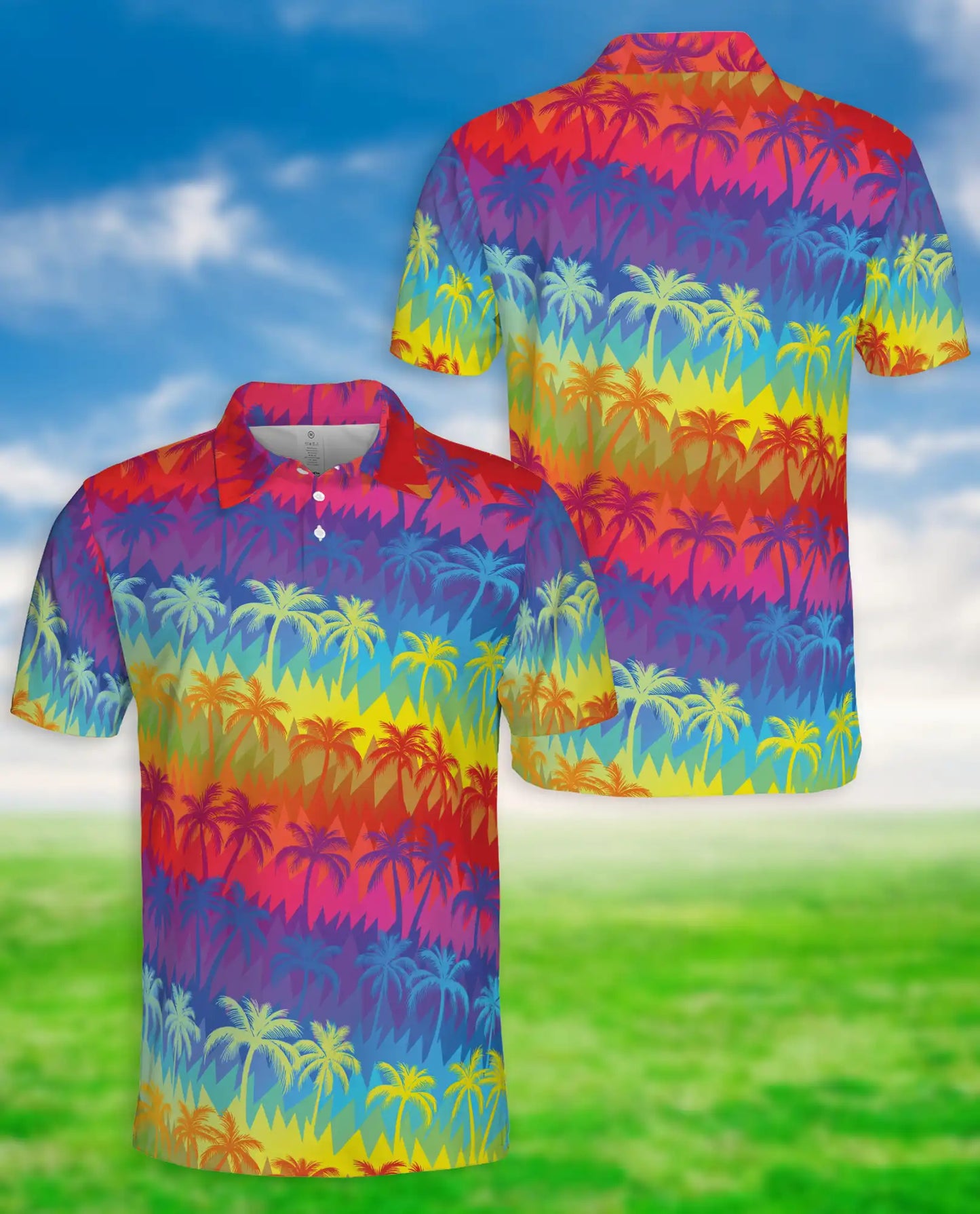 Rainbow Palm Tree Polo Shirt – Tropical Sunset Paradise Print | Netecom