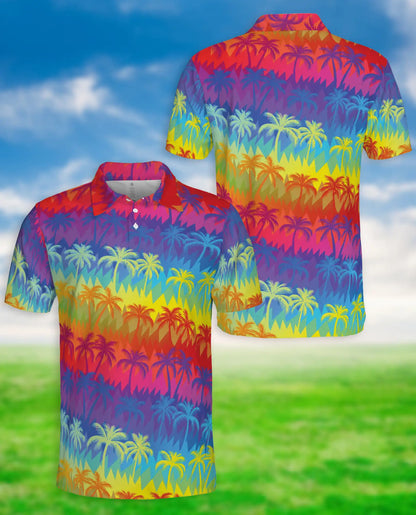Rainbow Palm Tree Polo Shirt – Tropical Sunset Paradise Print | Netecom