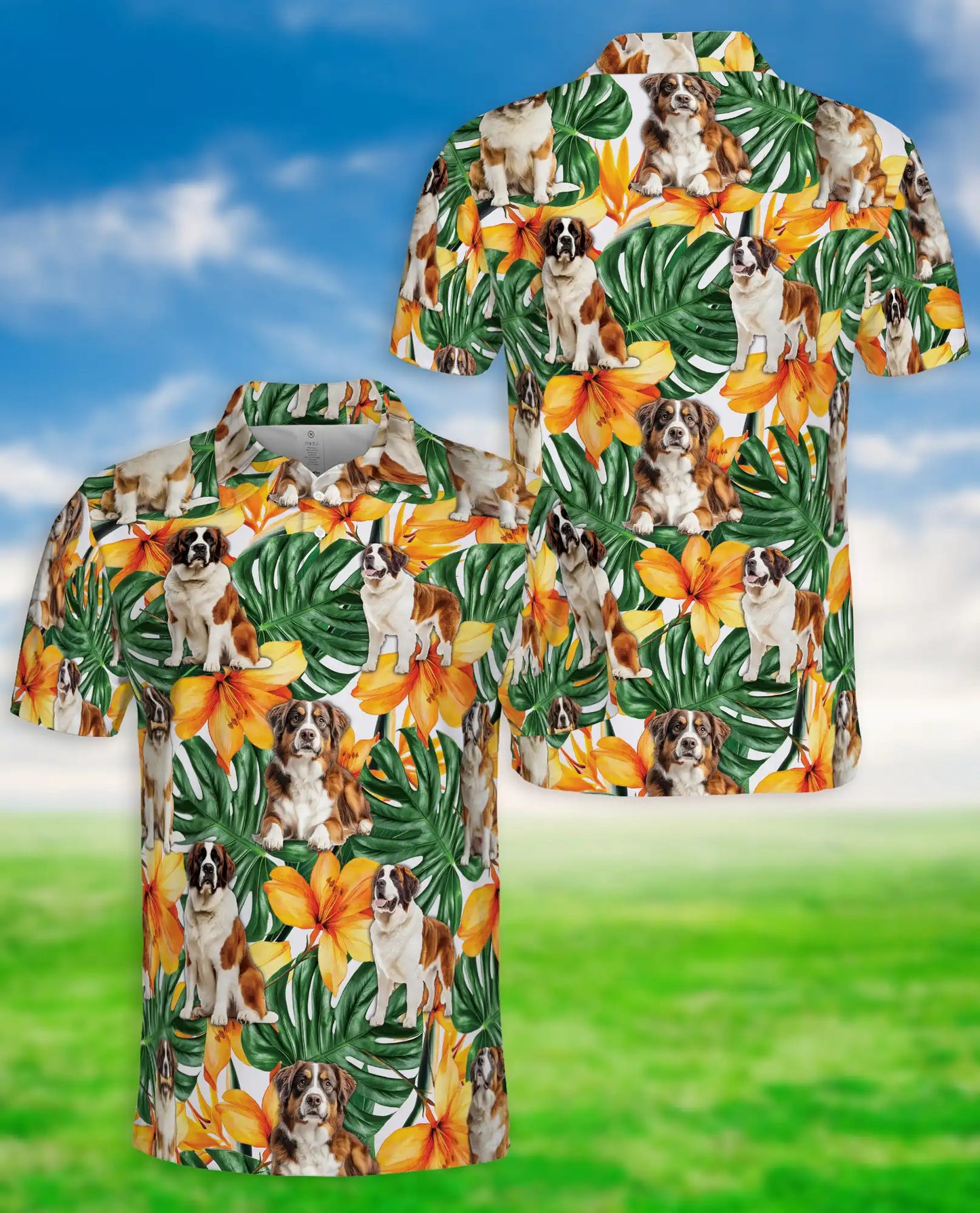 Saint Bernard Polo Shirt – Tropical Floral Dog Print | Netecom